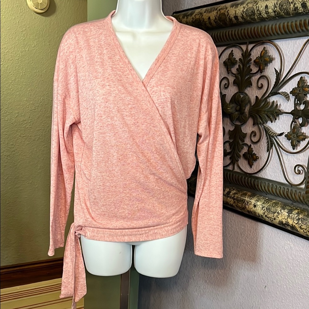 J. Crew Pink Wrap Blouse with Tie Front lightweight knit Sz XL